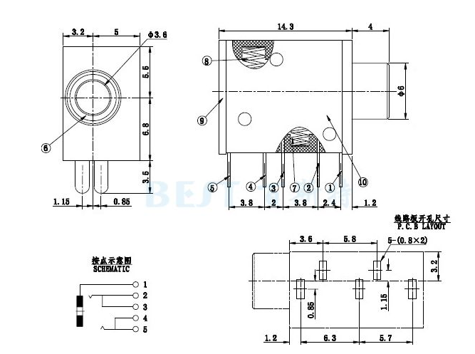 五腳耳機(jī)插座引腳圖 五腳耳機(jī)插座引腳圖